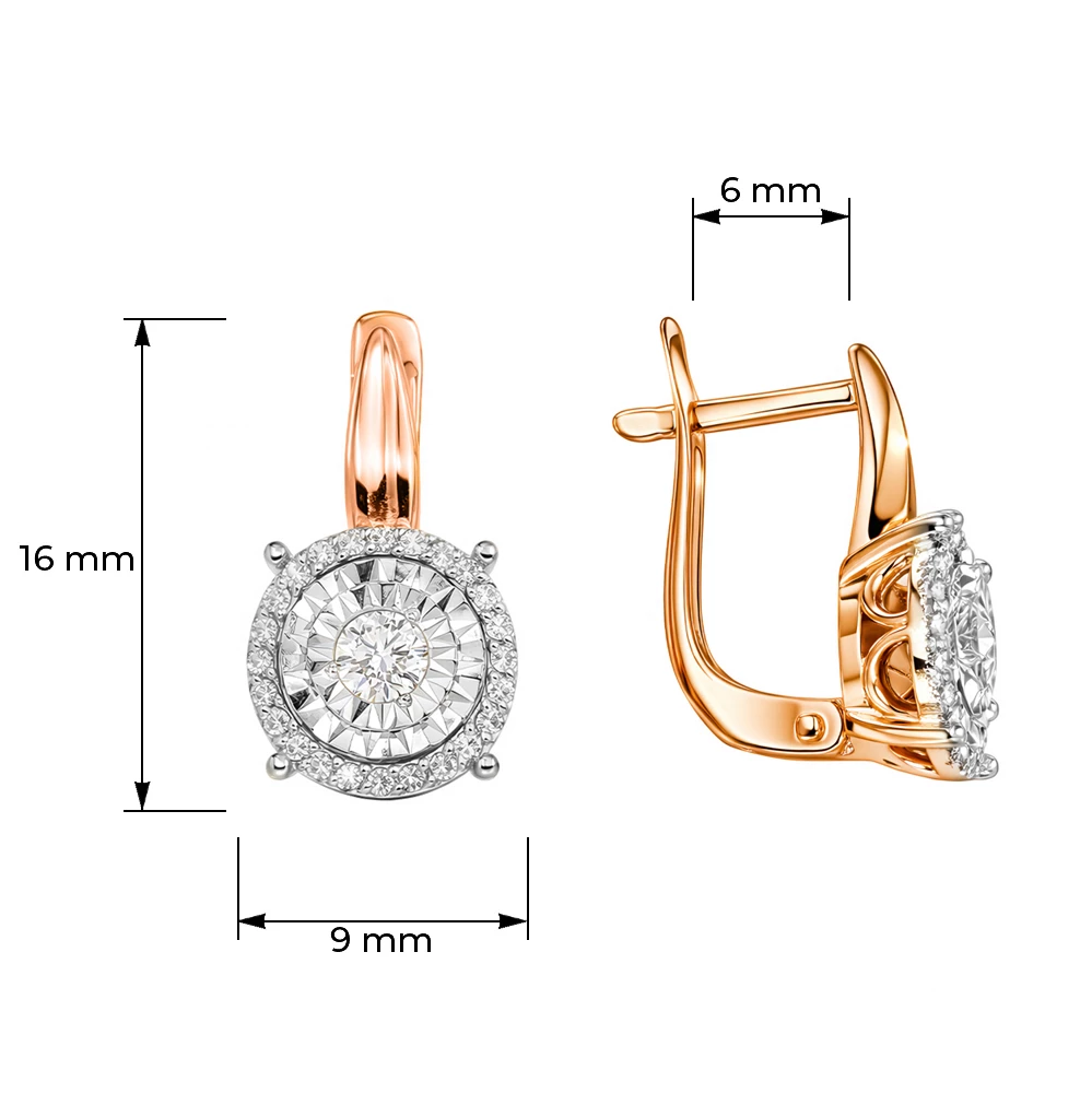 Серьги с бриллиантами из красного золота 585 пробы