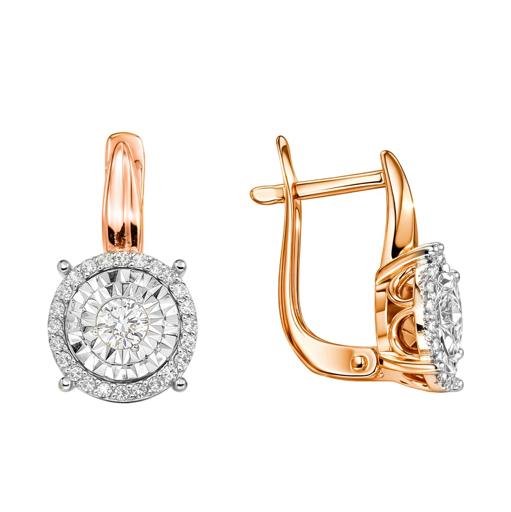 Серьги с бриллиантами из красного золота 585 пробы