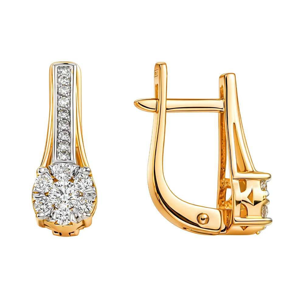 Серьги с бриллиантами из красного золота 585 пробы