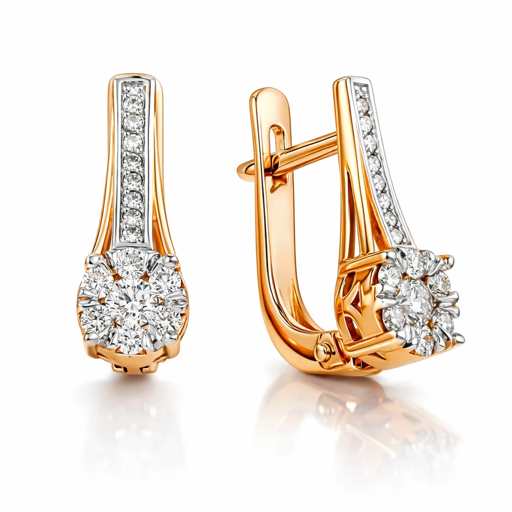 Серьги с бриллиантами из красного золота 585 пробы