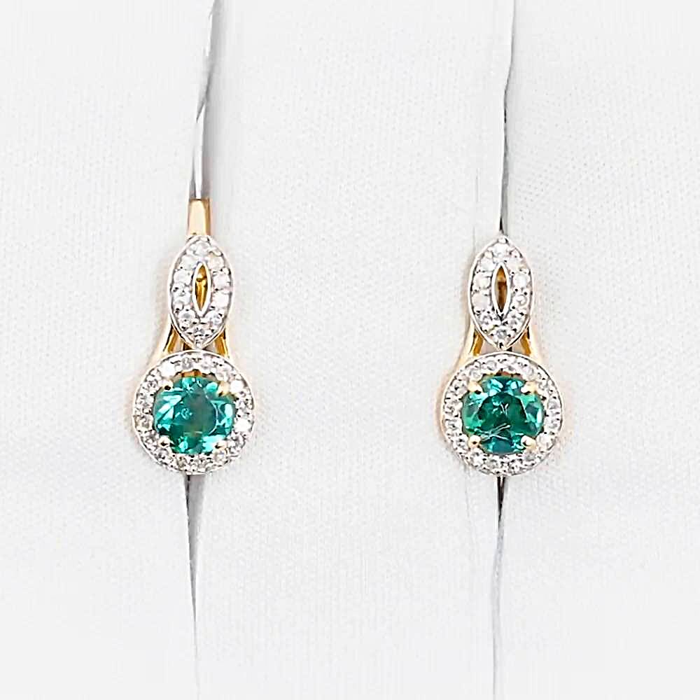 Серьги с изумрудом синтетическим и бриллиантами из красного золота 585 пробы