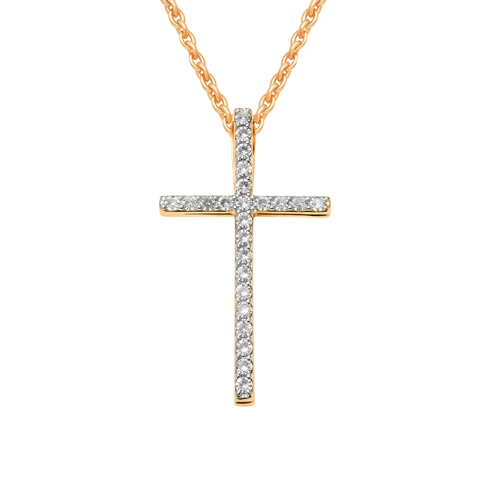 Крестик с бриллиантами из красного золота 585 пробы