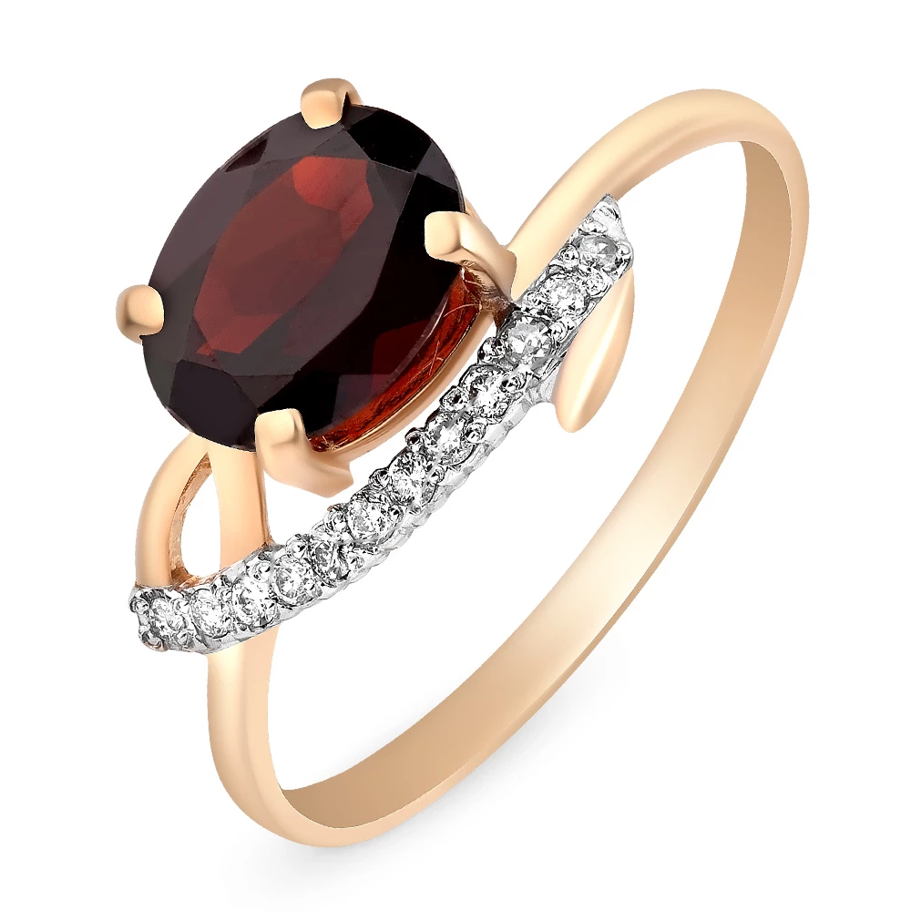 Кольцо с гранатом из красного золота 585 пробы 1