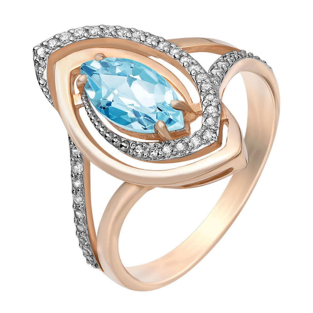 Кольцо с топазом и фианитами из красного золота 585 пробы 1