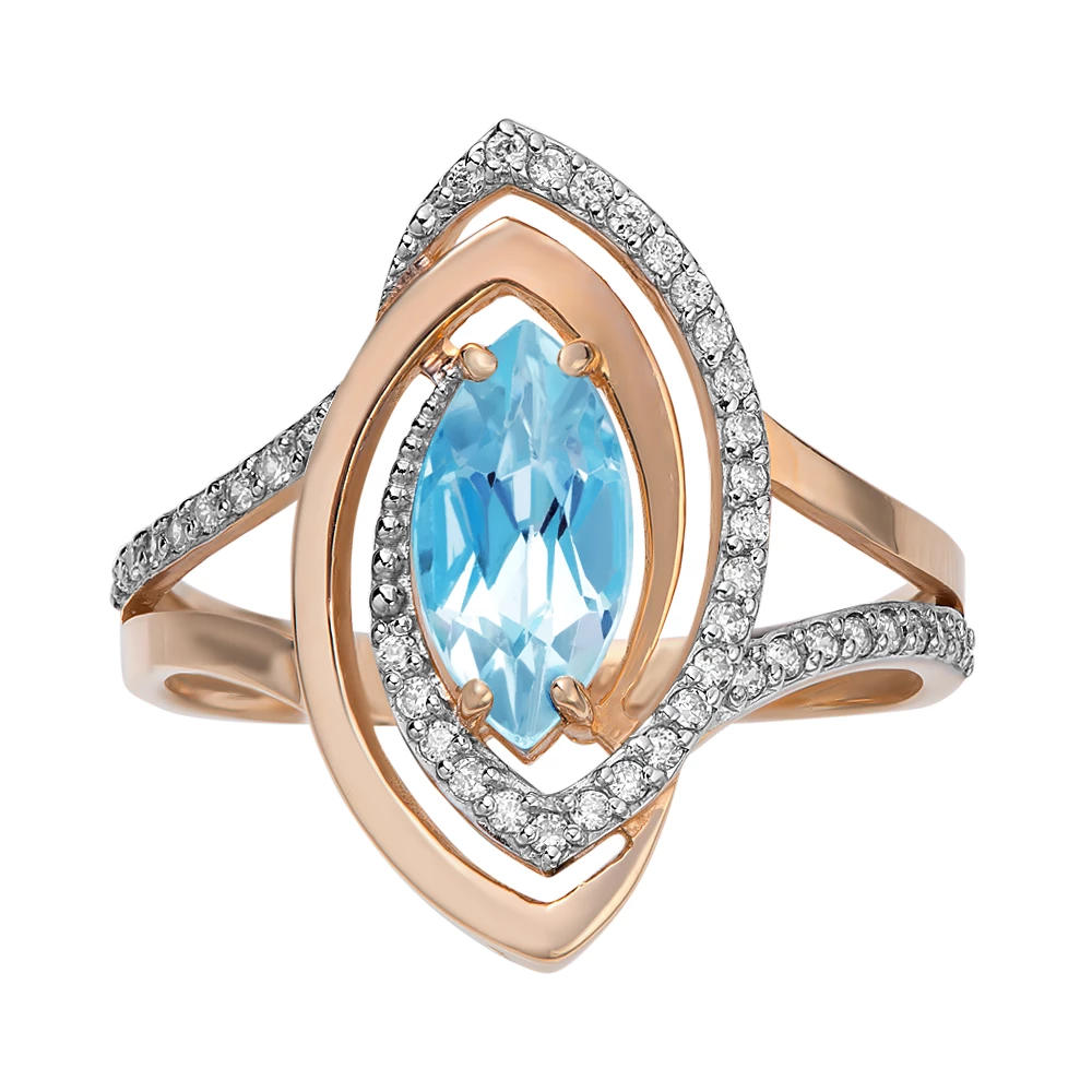 Кольцо с топазом и фианитами из красного золота 585 пробы 2