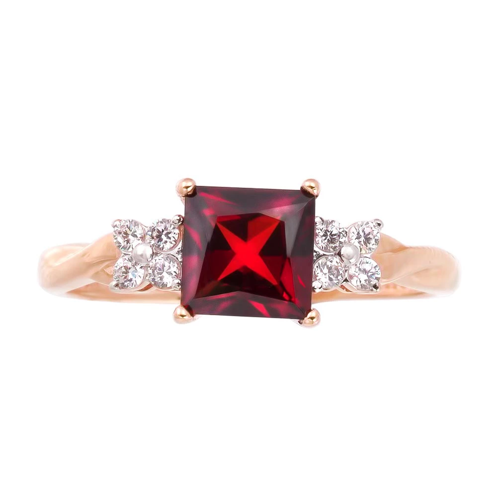 Кольцо с гранатом и фианитами из красного золота 585 пробы 2