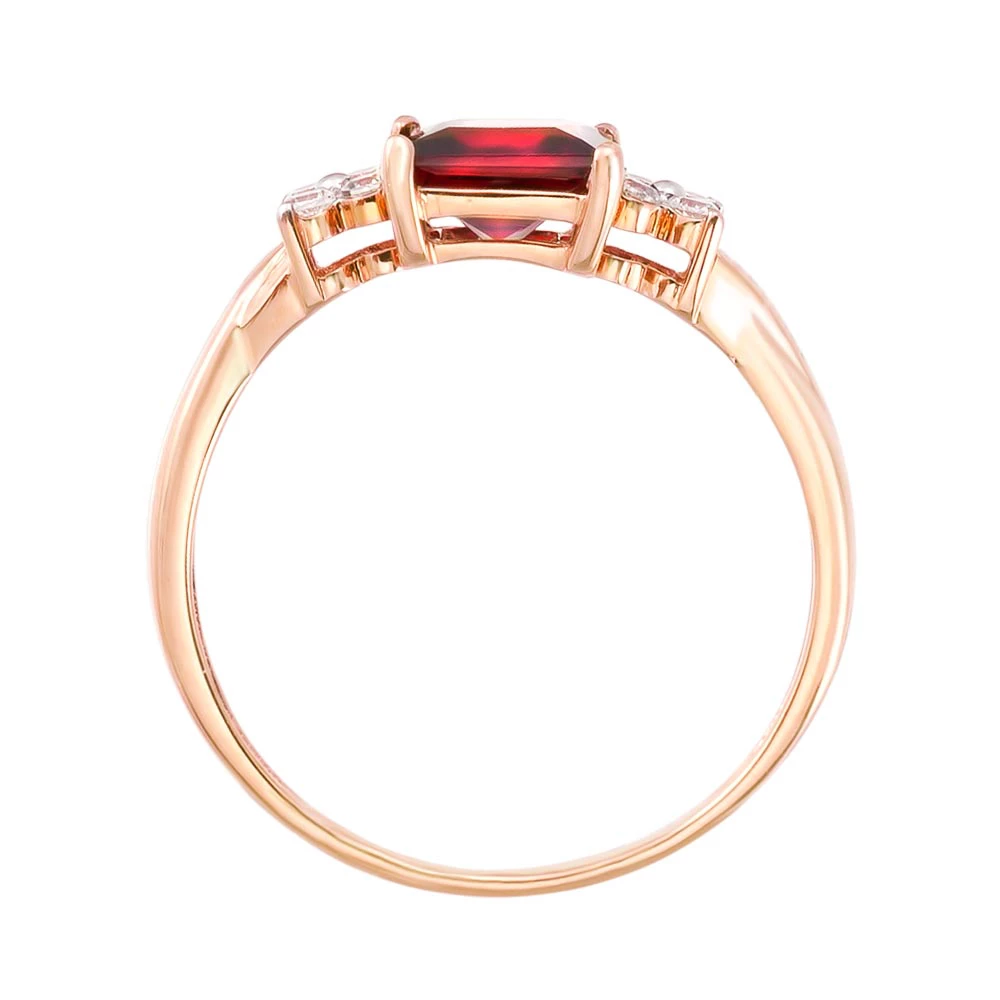 Кольцо с гранатом и фианитами из красного золота 585 пробы 3