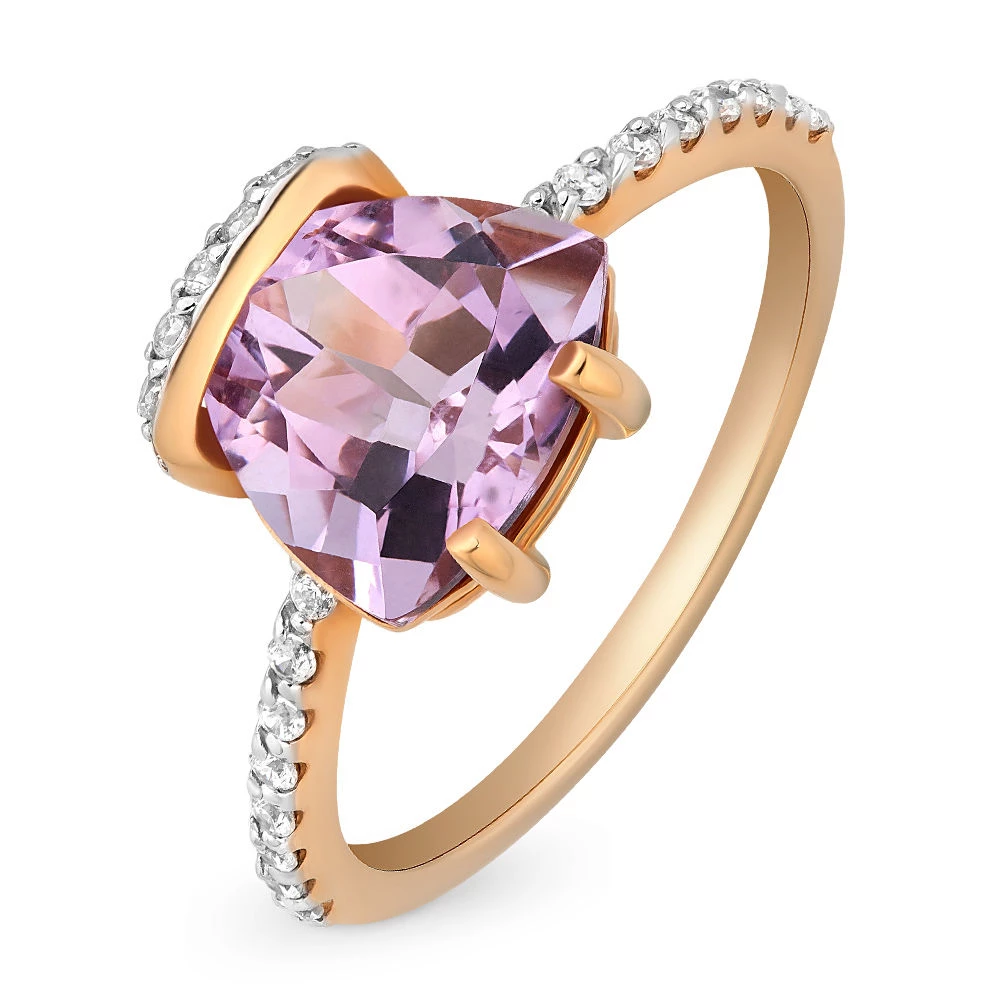 Кольцо с аметистом и фианитами из красного золота 585 пробы 1