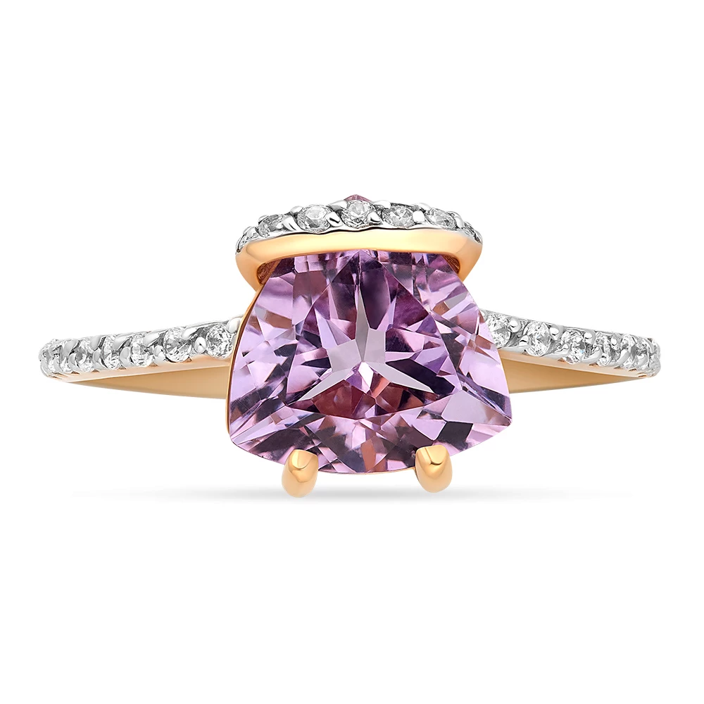 Кольцо с аметистом и фианитами из красного золота 585 пробы 2