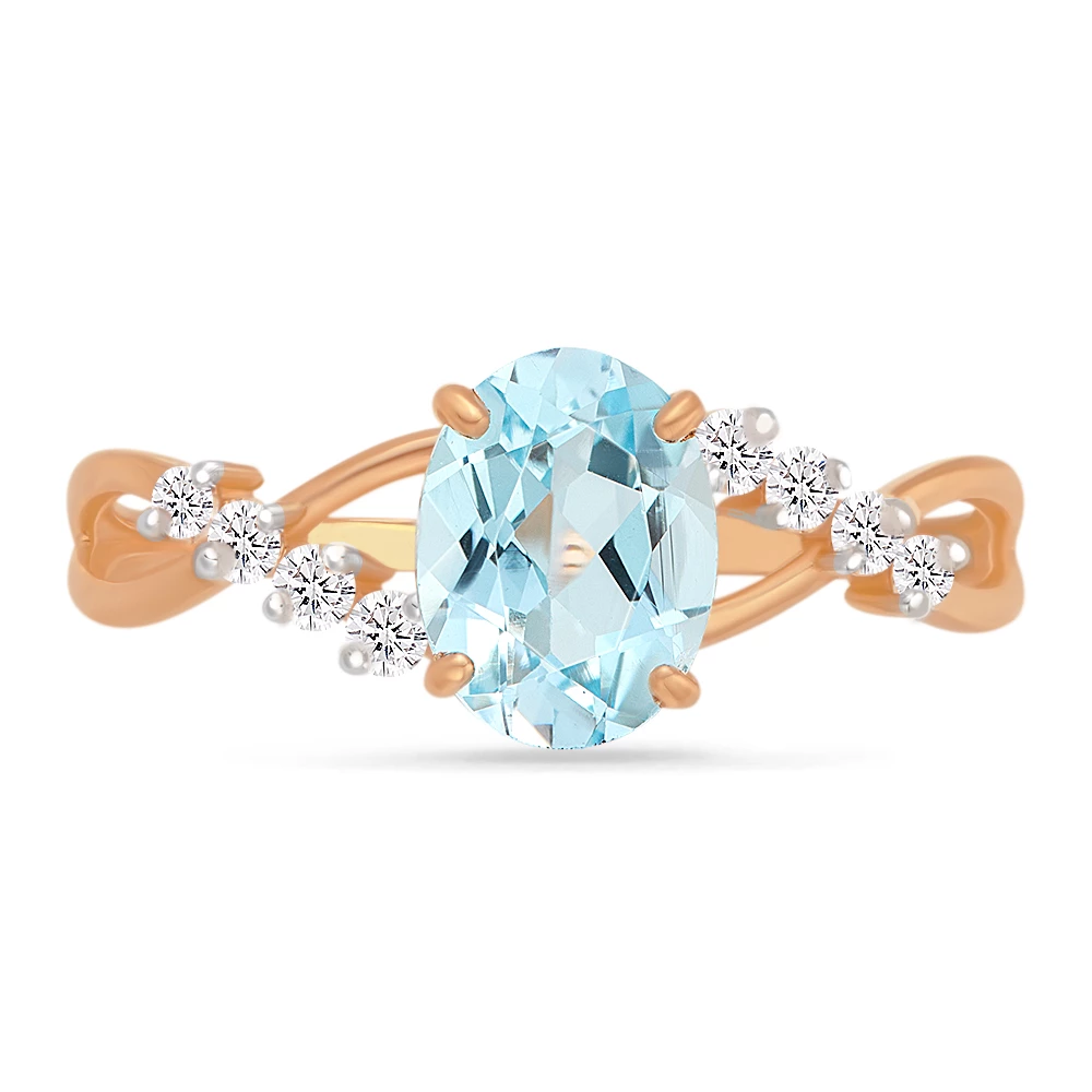 Кольцо с топазом и фианитами из красного золота 585 пробы 2