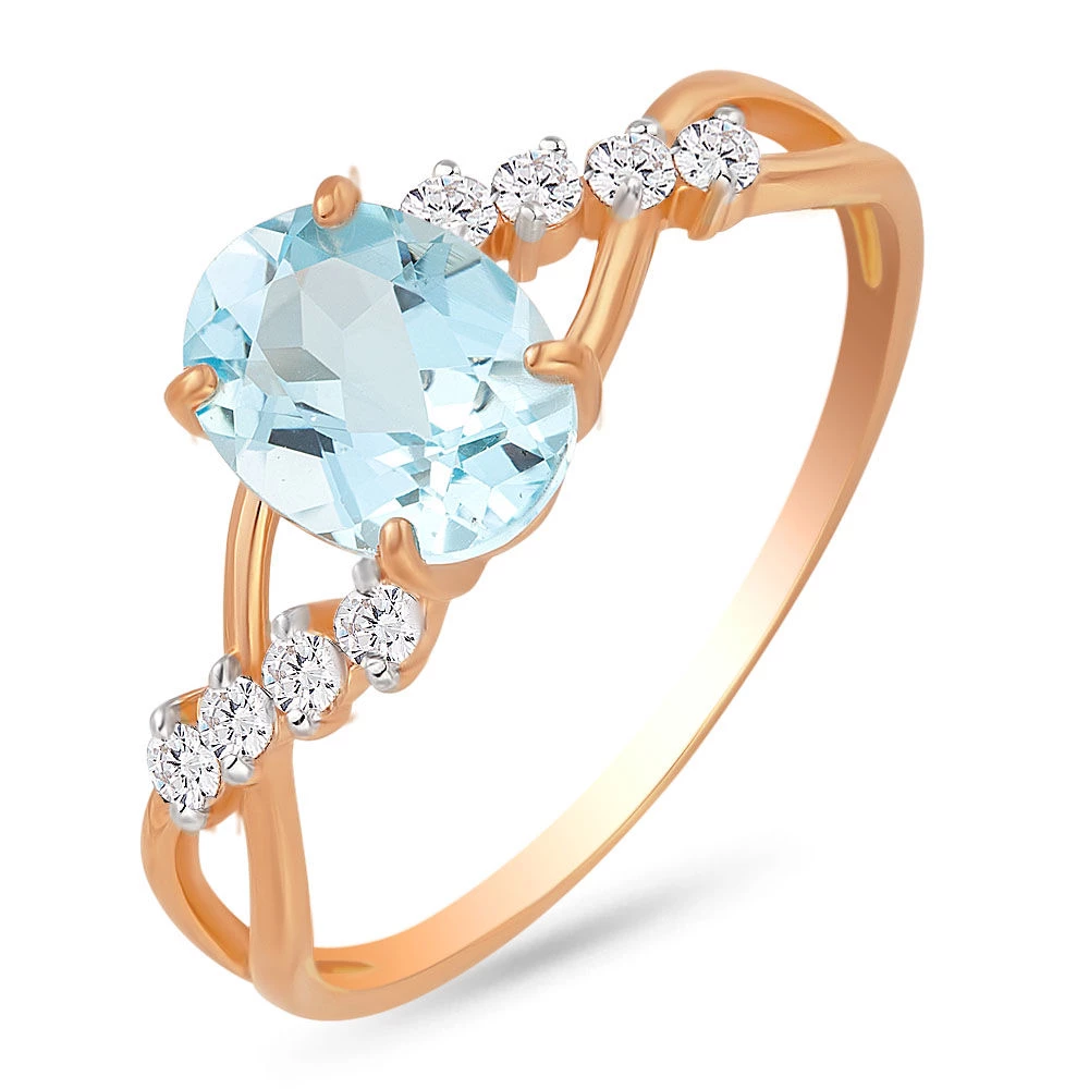 Кольцо с топазом и фианитами из красного золота 585 пробы 1