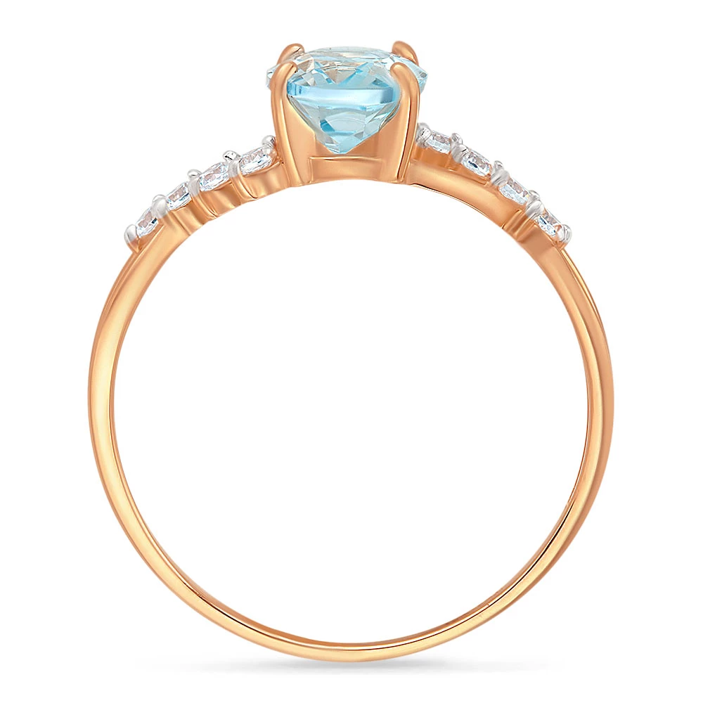 Кольцо с топазом и фианитами из красного золота 585 пробы 3