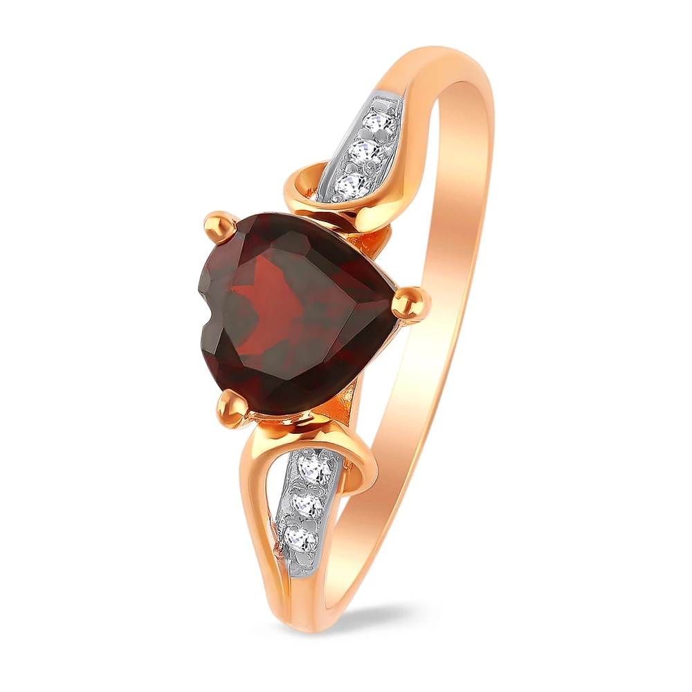 Кольцо с гранатом и фианитами из красного золота 585 пробы 1