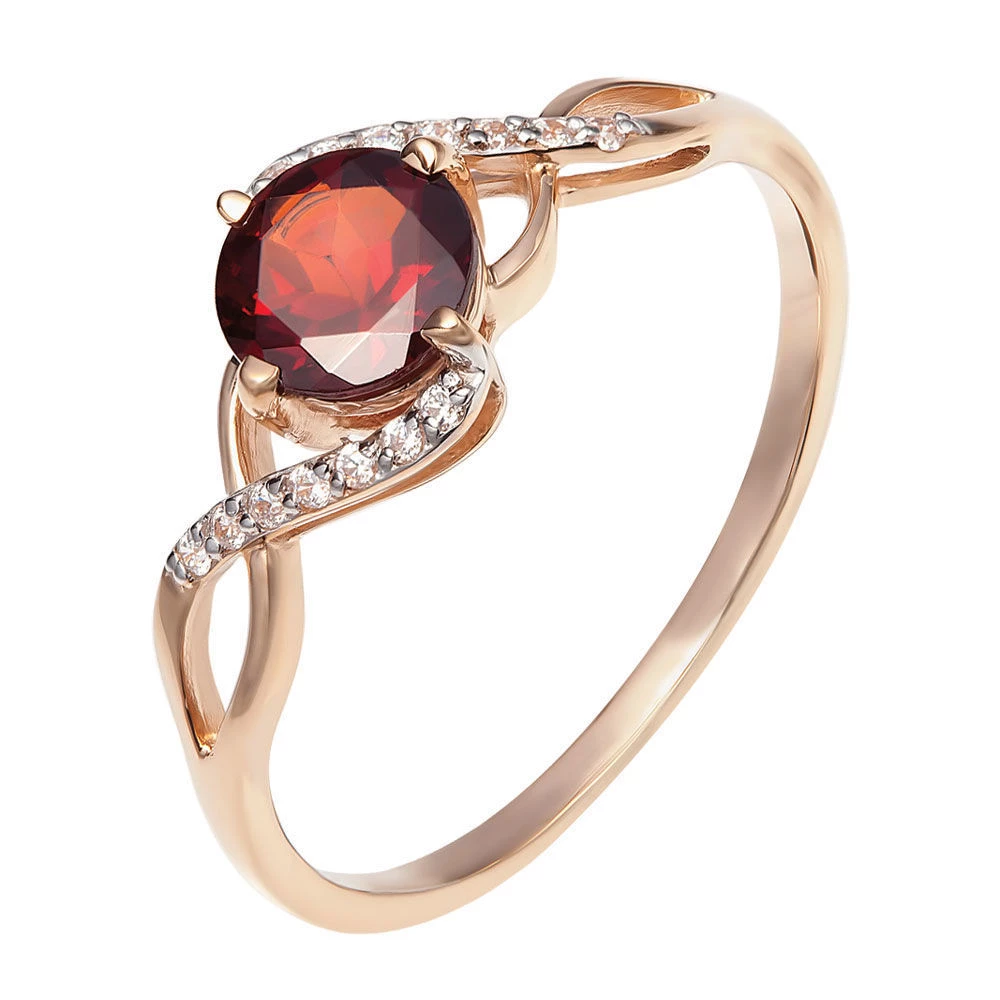 Кольцо с гранатом и фианитами из красного золота 585 пробы 1