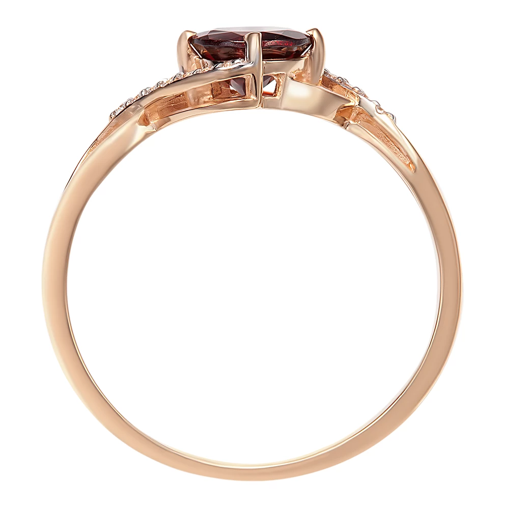 Кольцо с гранатом и фианитами из красного золота 585 пробы 3