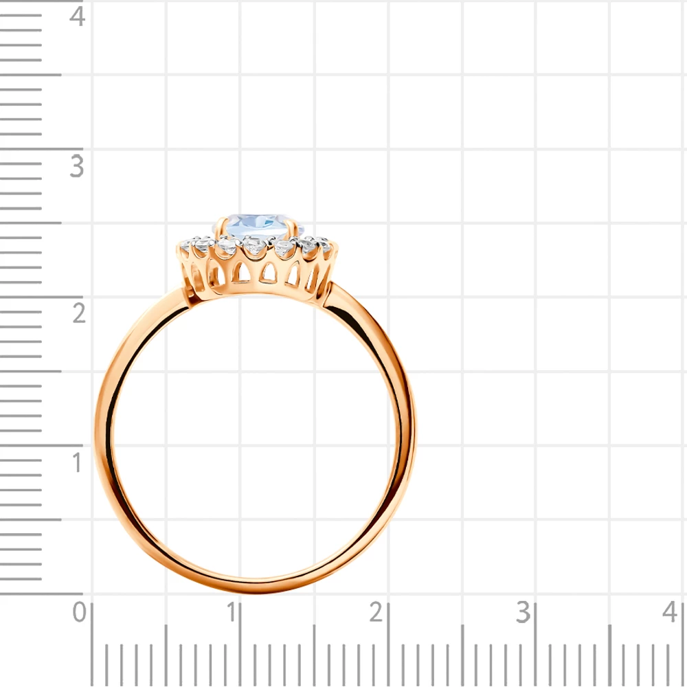 Кольцо с топазами и фианитами из красного золота 585 пробы