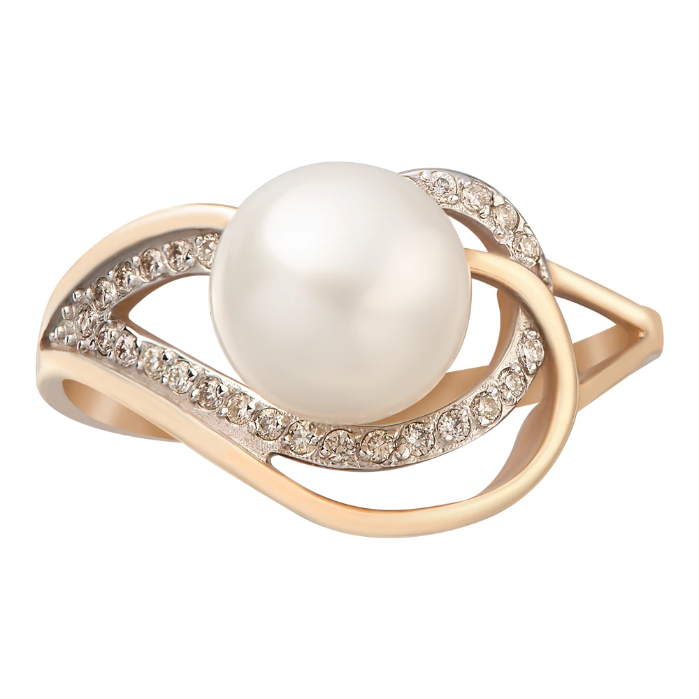 Кольцо с жемчугом из красного золота 585 пробы 2