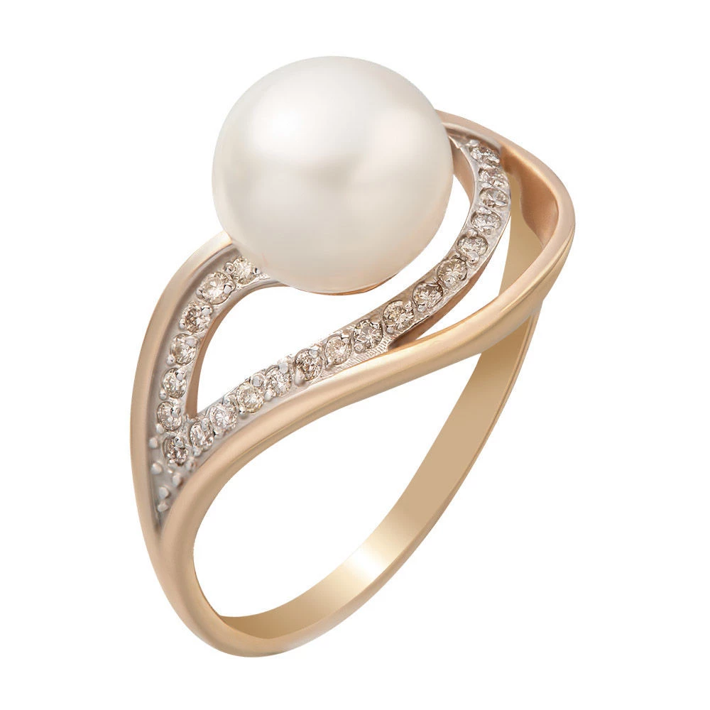 Кольцо с жемчугом из красного золота 585 пробы 1