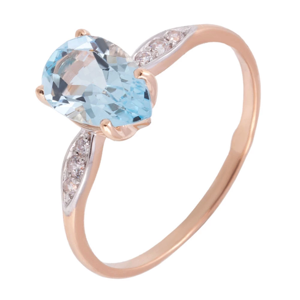 Кольцо с топазом и фианитами из красного золота 585 пробы 1