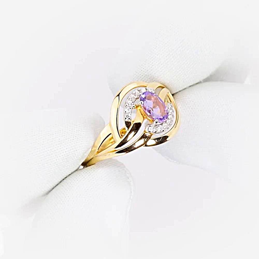 Кольцо с аметистами и фианитами из красного золота 585 пробы 1