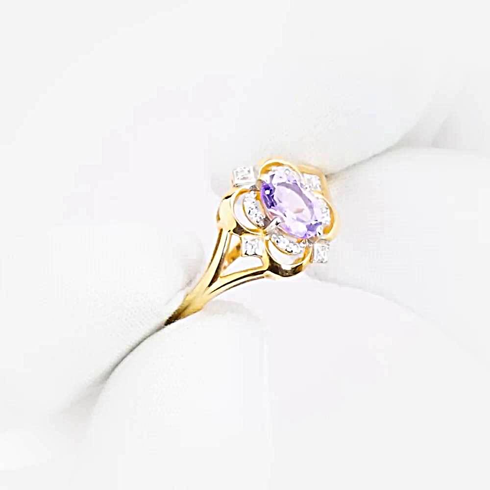 Кольцо с аметистами и фианитами из красного золота 585 пробы 1