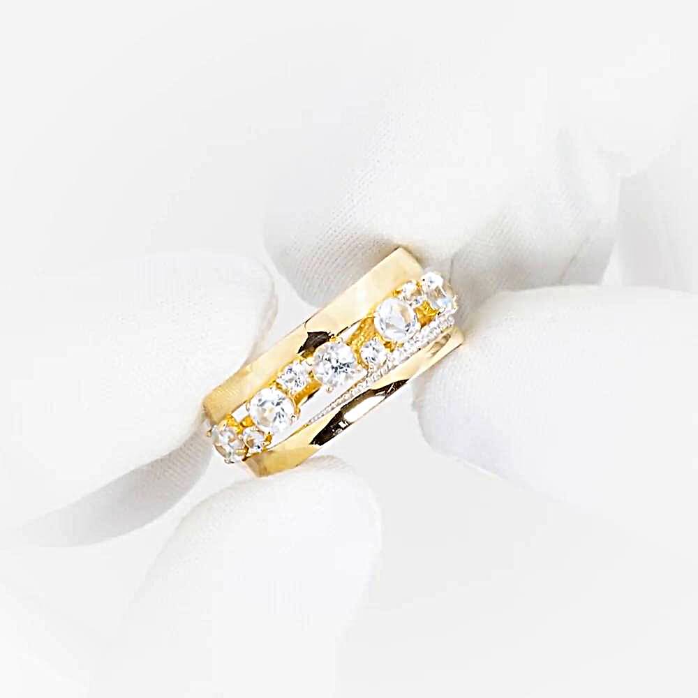 Кольцо с топазами и фианитами из красного золота 585 пробы 1