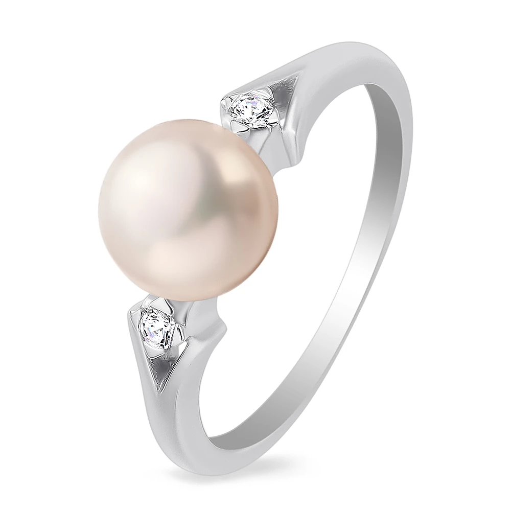 Кольцо с жемчугом из белого золота 585 пробы 1