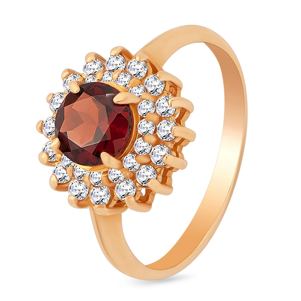 Кольцо с гранатами из красного золота 585 пробы 1