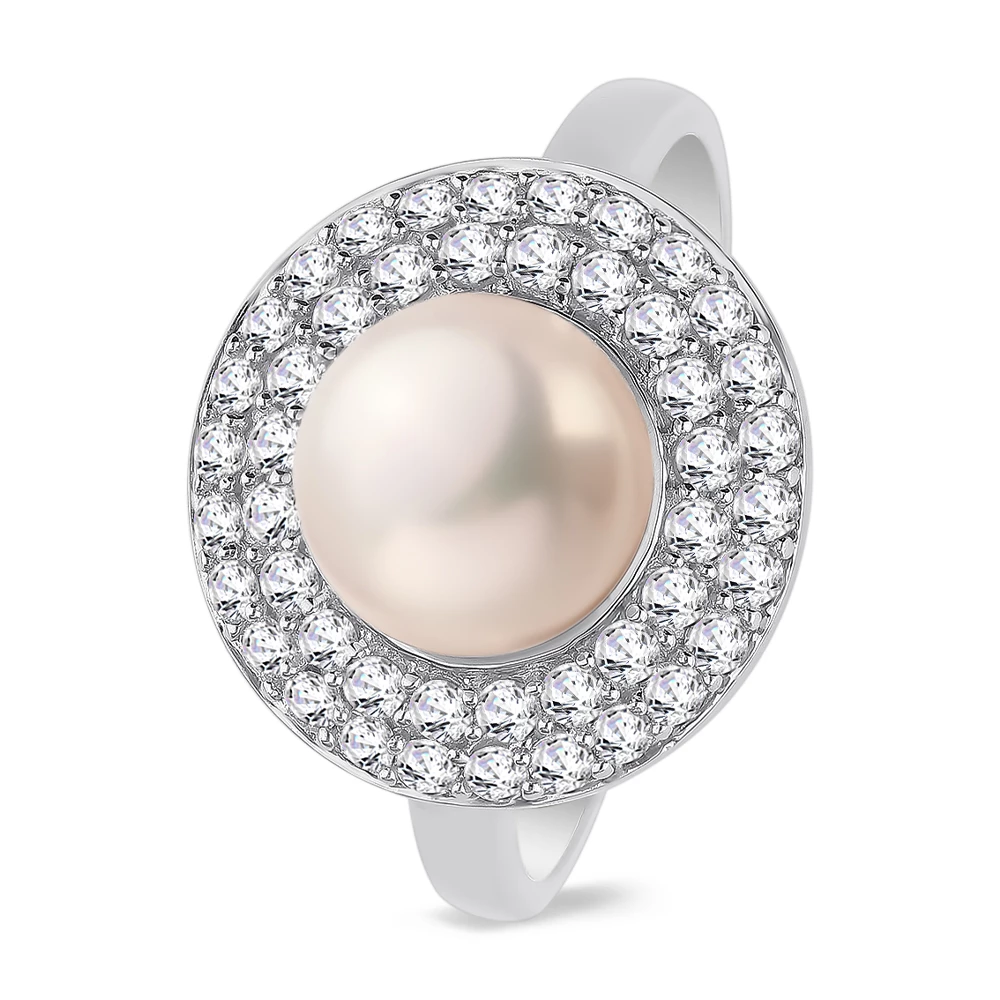 Кольцо с жемчугом из белого золота 585 пробы 1