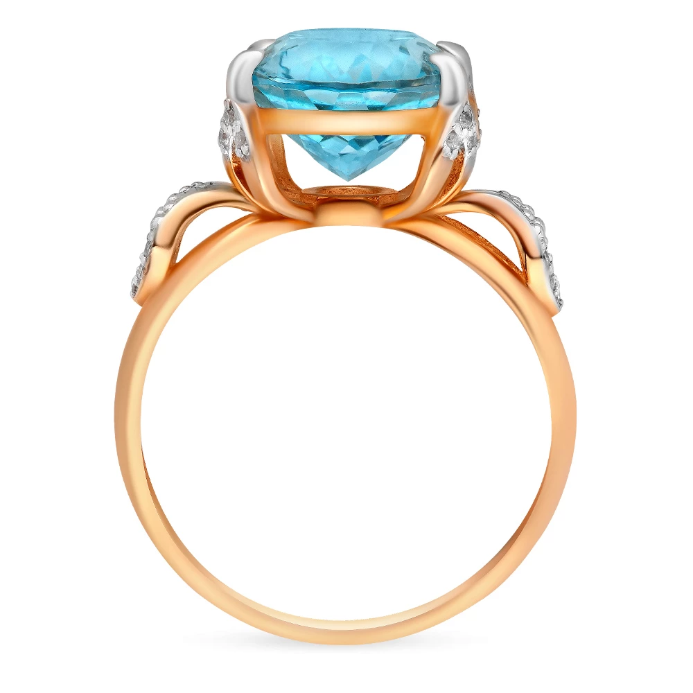 Кольцо с топазом и фианитами из красного золота 585 пробы 3