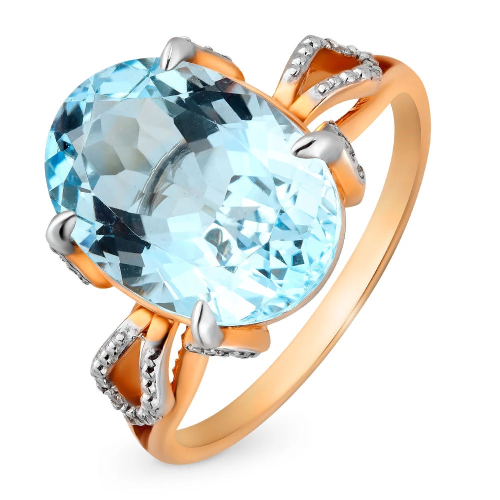 Кольцо с топазом и фианитами из красного золота 585 пробы 1