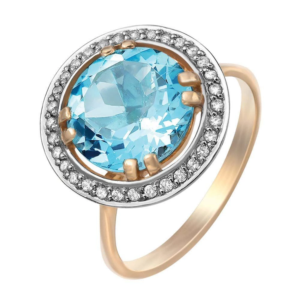 Кольцо с топазом и фианитами из красного золота 585 пробы 1