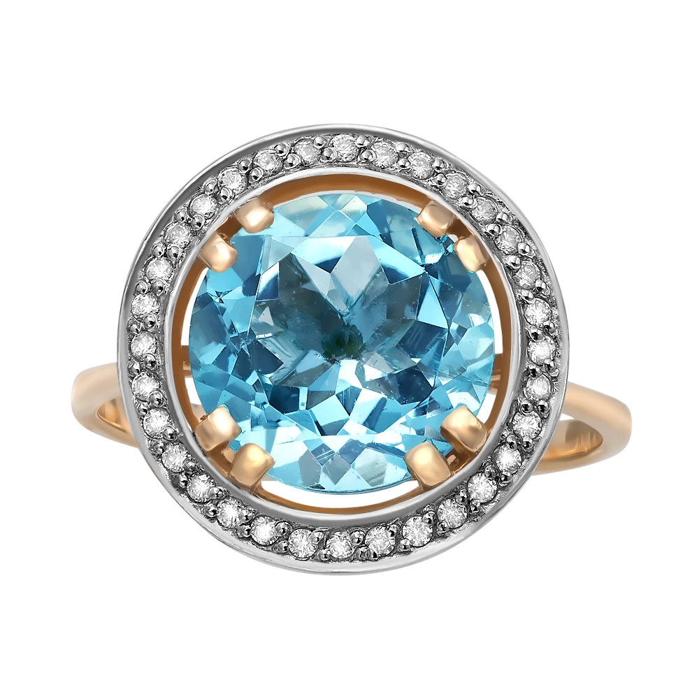 Кольцо с топазом и фианитами из красного золота 585 пробы 2