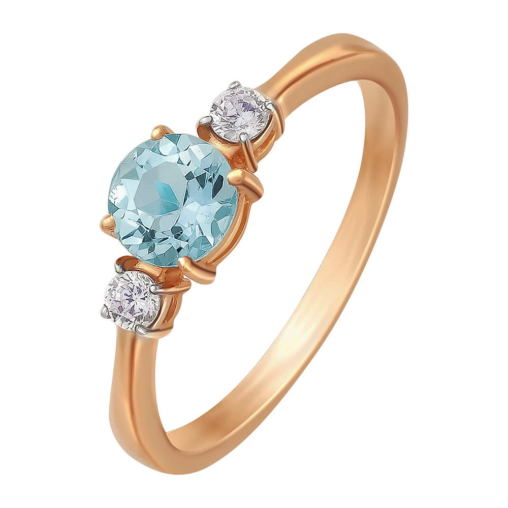 Кольцо с топазом и фианитами из красного золота 585 пробы 1