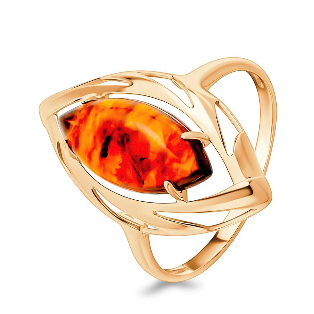 Кольцо с янтарем из красного золота 585 пробы