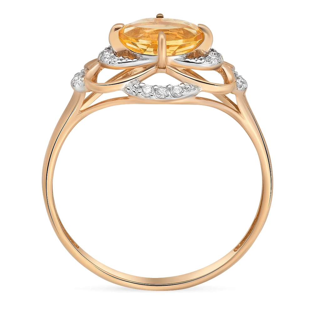 Кольцо с цитринами и фианитами из красного золота 585 пробы Кольцо с цитринами и фианитами из красного золота 585 пробы