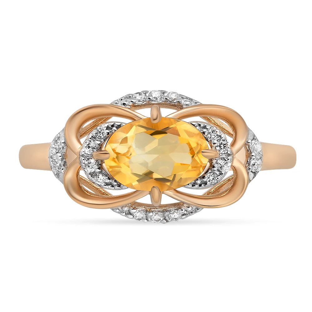 Кольцо с цитринами и фианитами из красного золота 585 пробы Кольцо с цитринами и фианитами из красного золота 585 пробы