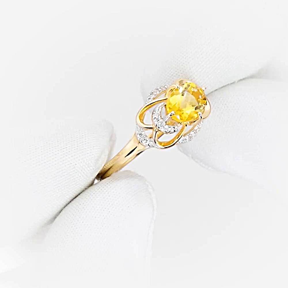 Кольцо с цитринами и фианитами из красного золота 585 пробы 1