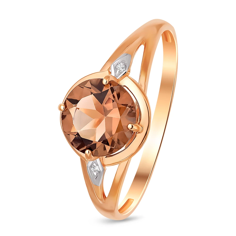 Кольцо с раух-топазами и фианитами из красного золота 585 пробы Кольцо с раух-топазами и фианитами из красного золота 585 пробы