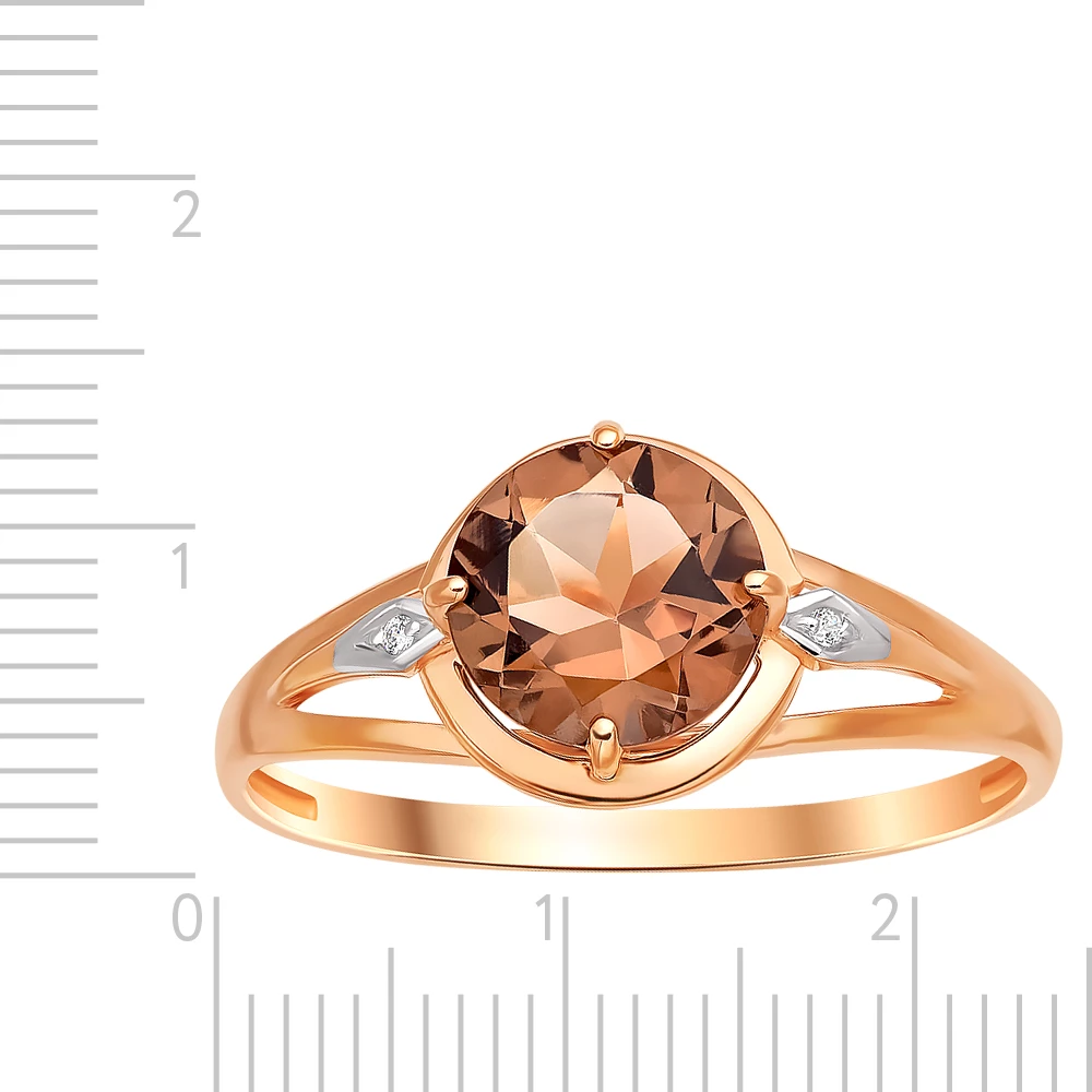 Кольцо с раух-топазами и фианитами из красного золота 585 пробы Кольцо с раух-топазами и фианитами из красного золота 585 пробы