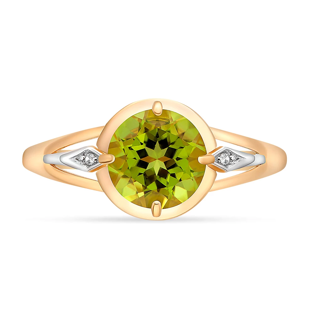 Кольцо с хризолитами и фианитами из красного золота 585 пробы Кольцо с хризолитами и фианитами из красного золота 585 пробы