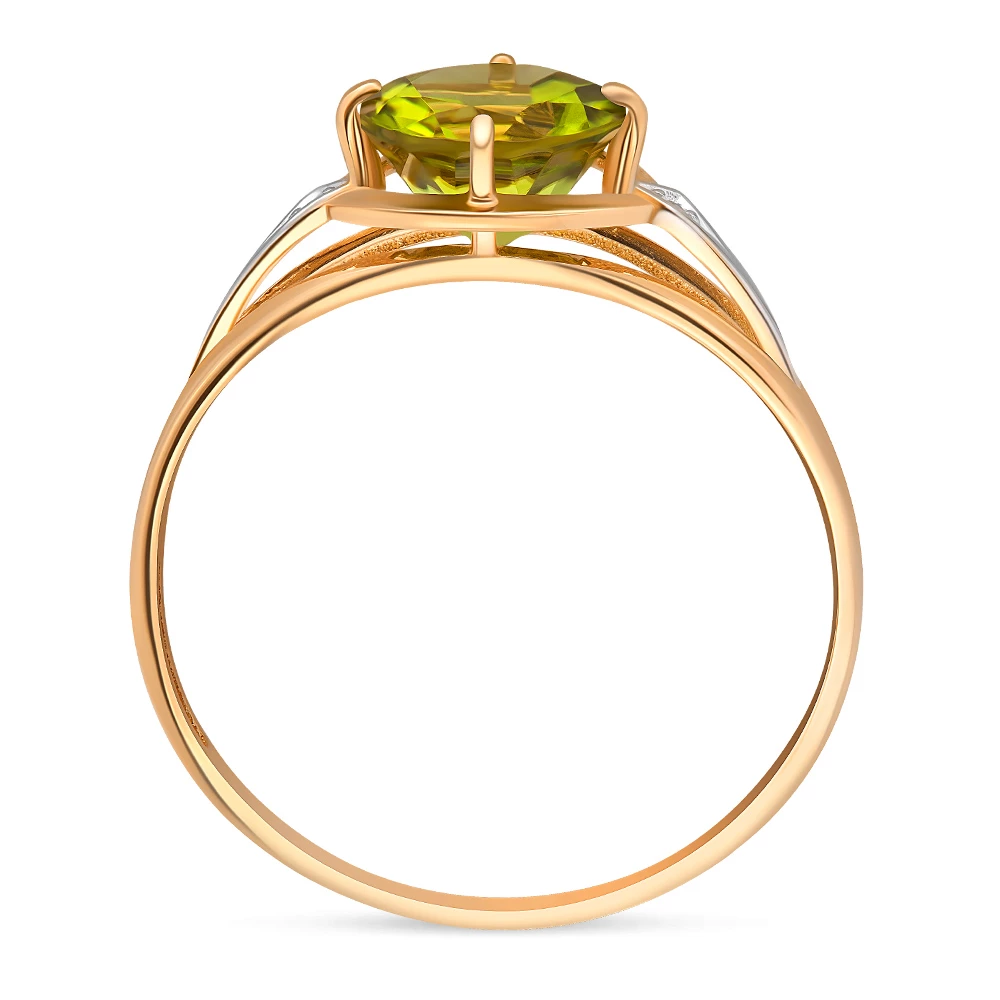 Кольцо с хризолитами и фианитами из красного золота 585 пробы Кольцо с хризолитами и фианитами из красного золота 585 пробы