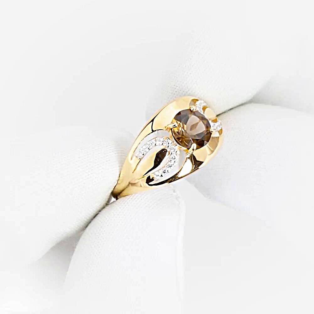 Кольцо с раух-топазами и фианитами из красного золота 585 пробы 1