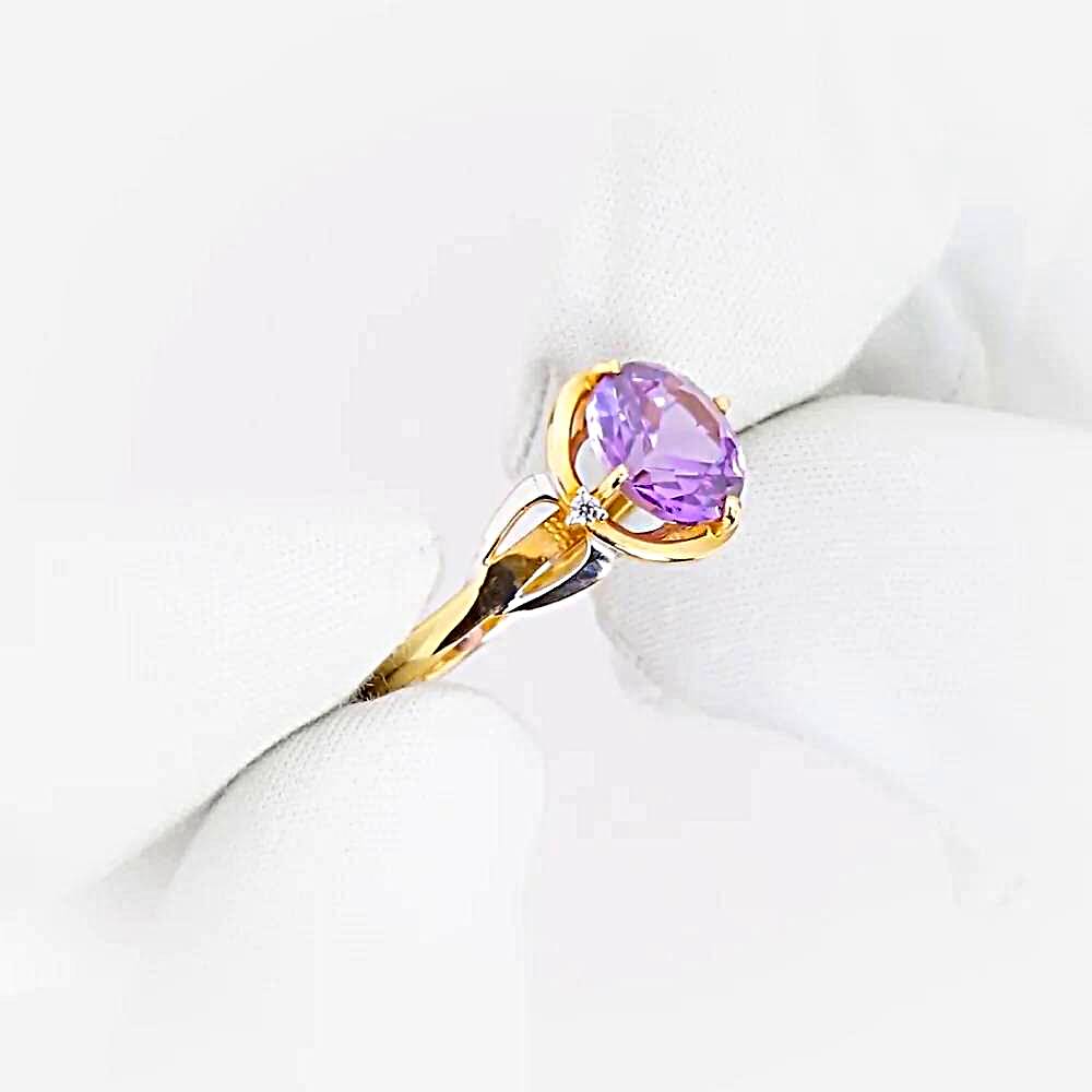 Кольцо с александритом синтетическим и фианитами из красного золота 585 пробы 1