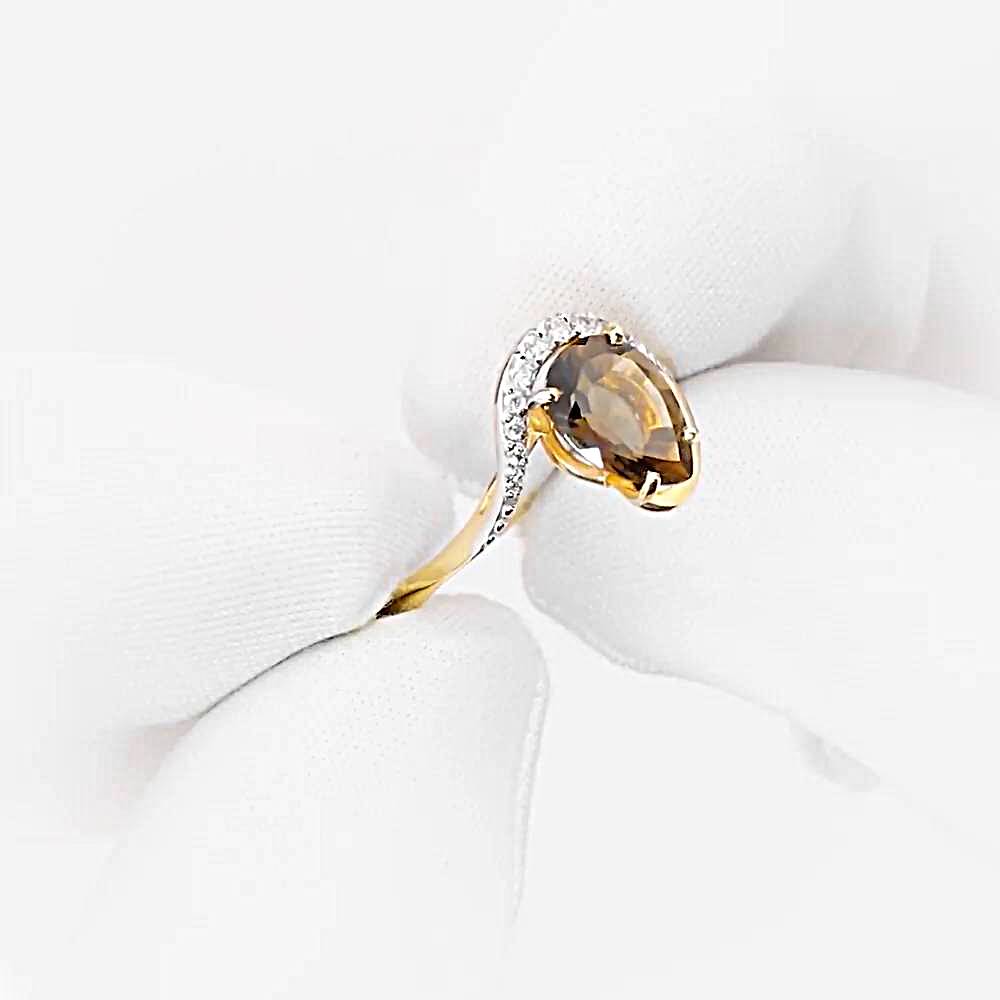 Кольцо с раух-топазами и фианитами из красного золота 585 пробы 1