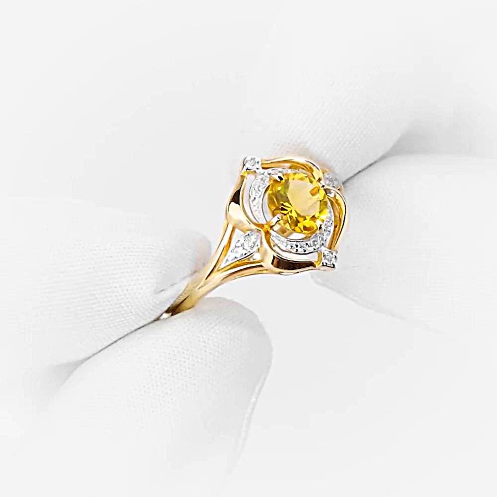 Кольцо с цитринами и фианитами из красного золота 585 пробы 1