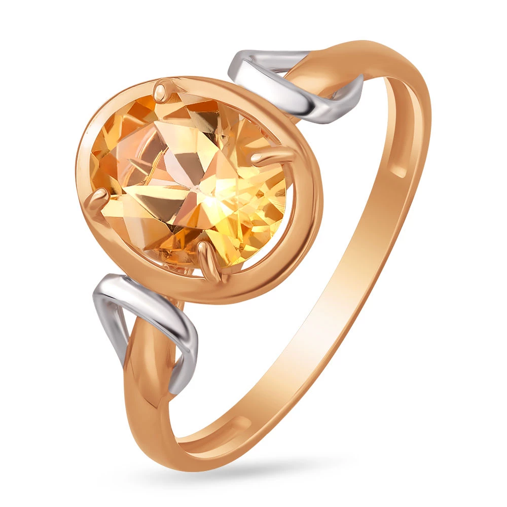 Кольцо с цитрином из красного золота 585 пробы Кольцо с цитрином из красного золота 585 пробы