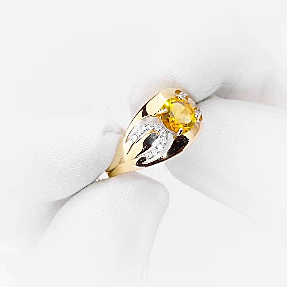 Кольцо с цитринами и фианитами из красного золота 585 пробы 1