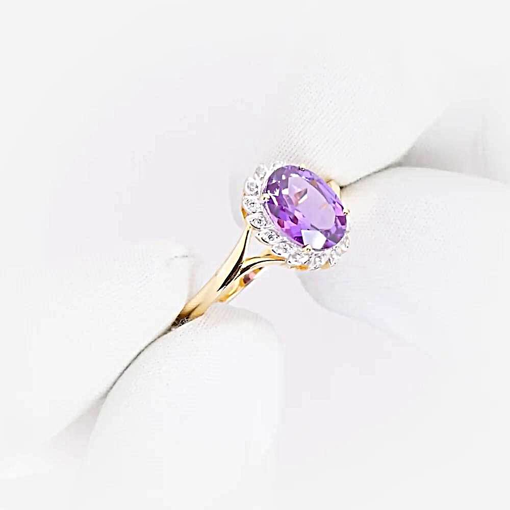 Кольцо с александритом синтетическим и фианитами из красного золота 585 пробы 1