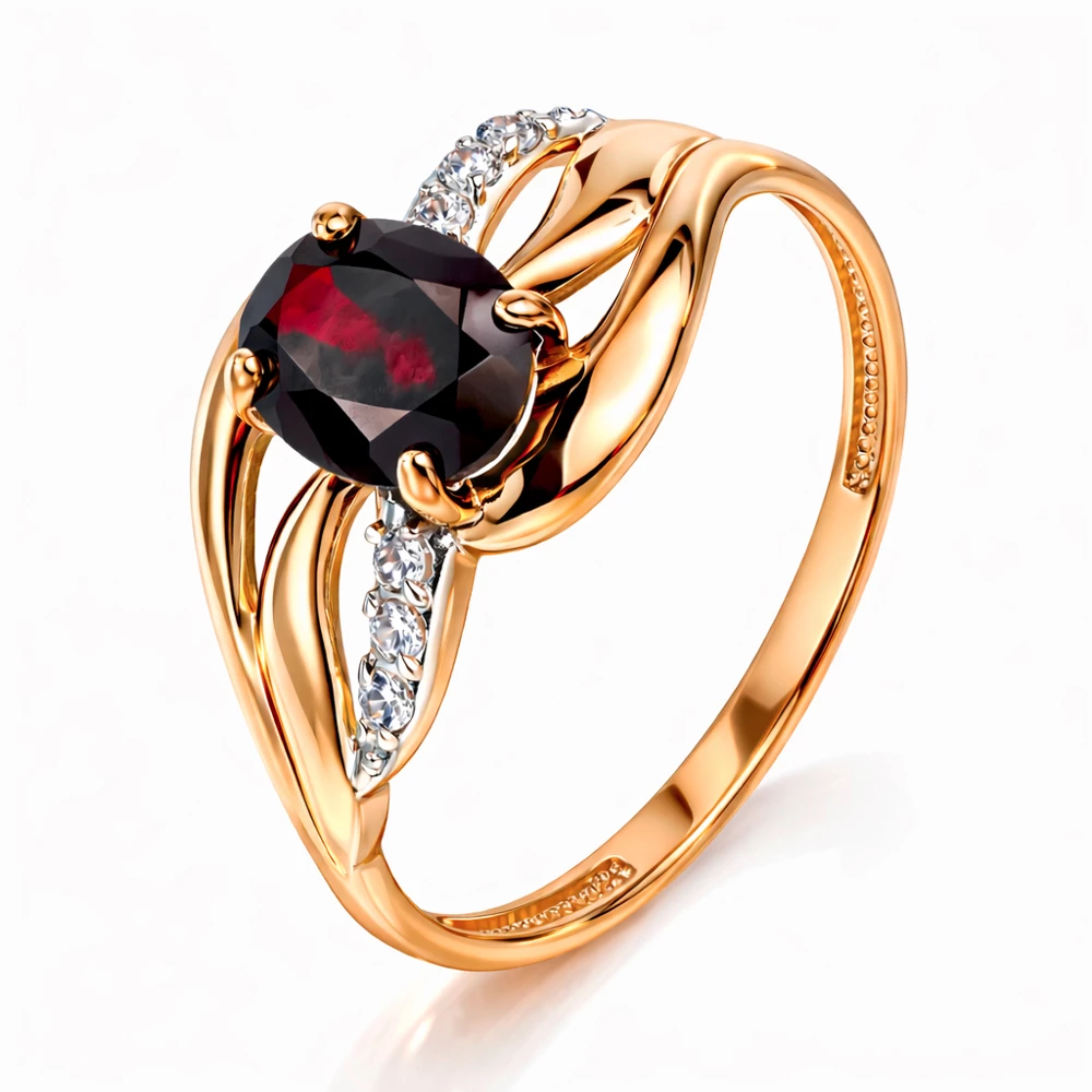 Кольцо с гранатами и фианитами из красного золота 585 пробы